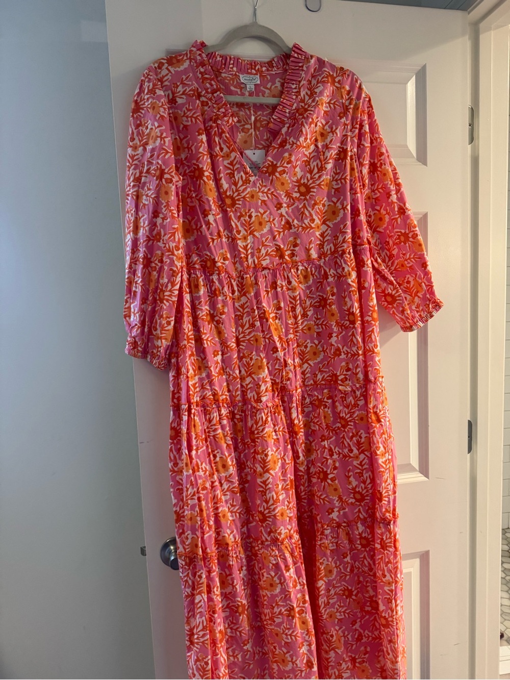 NWT Pink & Orange Floral Tiered Maxi Dress - V-Neck,